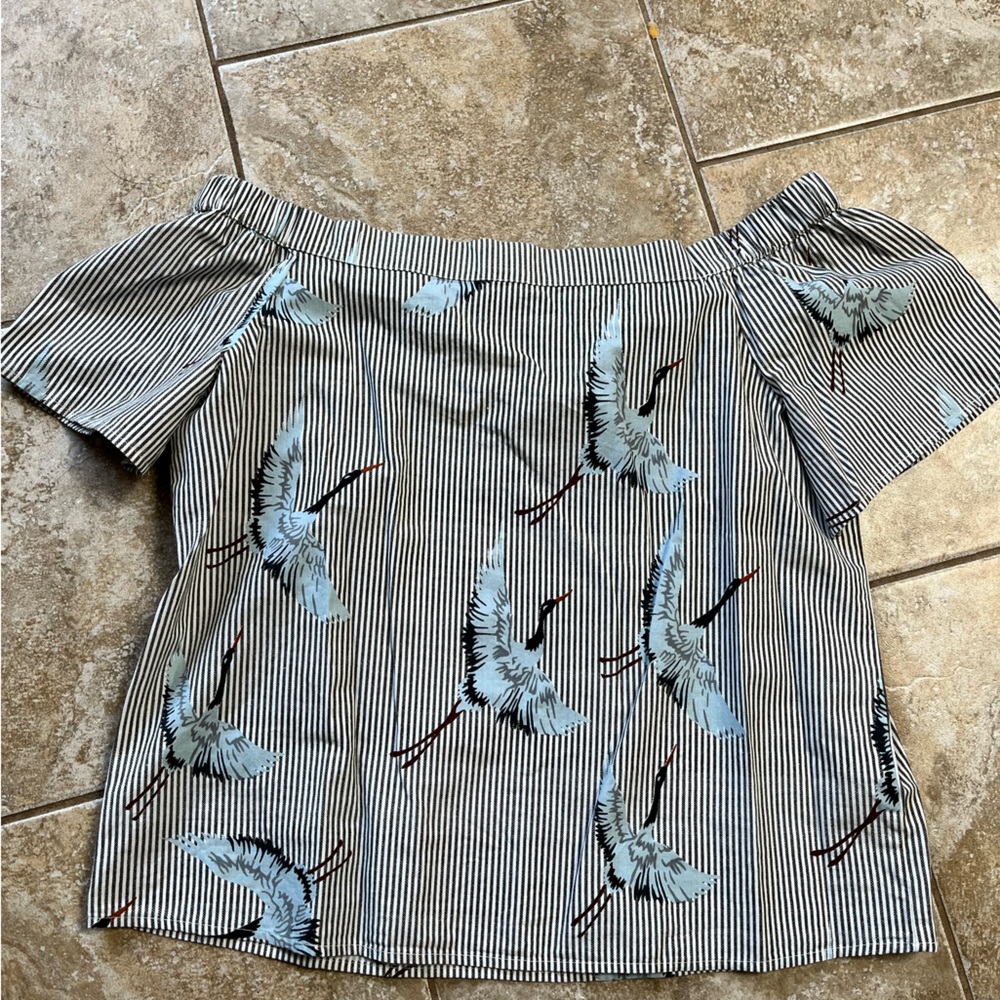 ONLY brand, off shoulder blouse, crane pattern, med-large